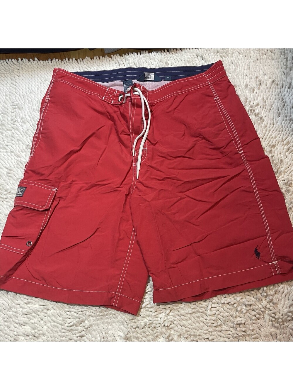 Polo Ralph Lauren Mens Red Swim Trunks Cargo Pocket Board Shorts Medium